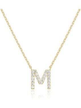 14K Gold Plated Initial Necklace for Women, Sparkling Cubic Zirconia Pendant